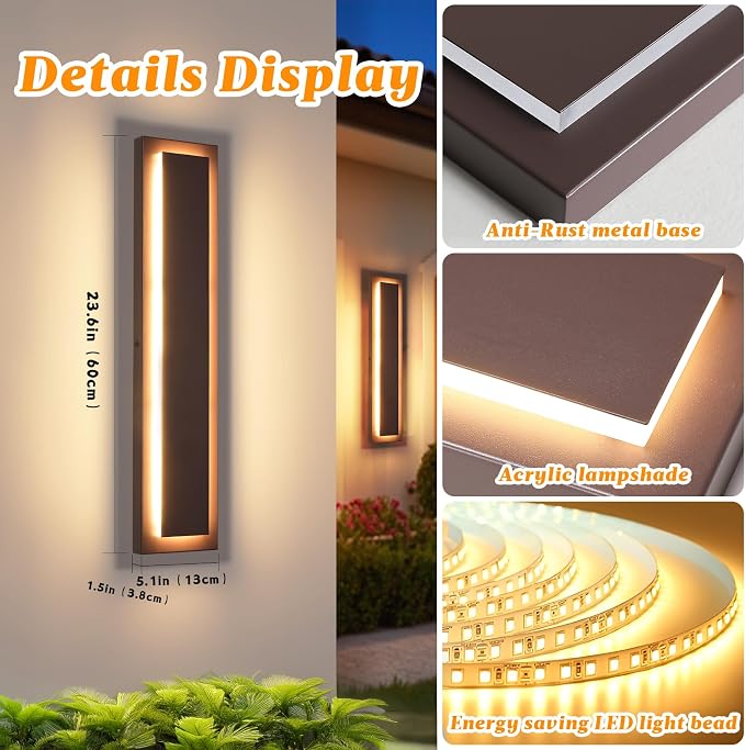   Long Outdoor LED Wall Lights, Modern Exterior Garage Wall Light - Image 5
