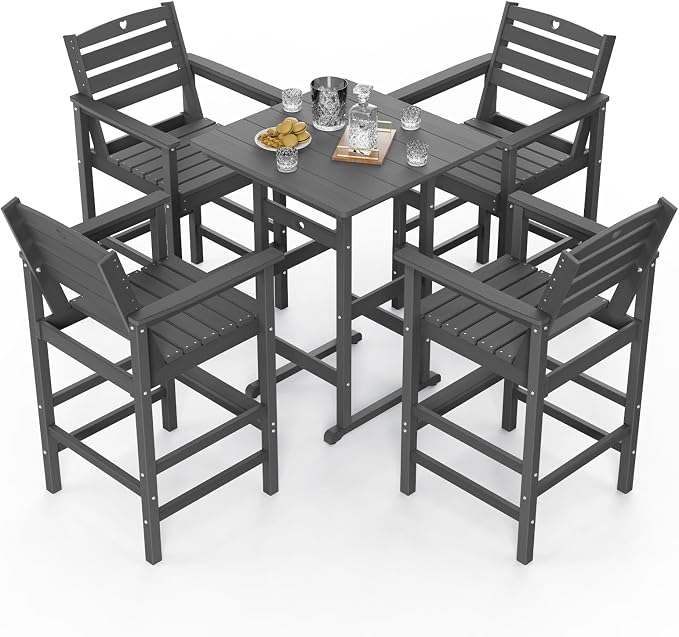 Patio Bar Table, Adirondack Chairs and Table 5 Pieces Set, Bar Height Chairs - Image 8