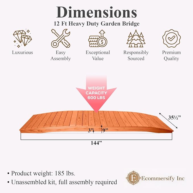 12 FT CEDAR Amish Made Pinewood Heavy Duty Garden Bridge - Image 2