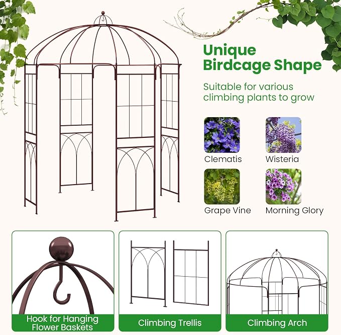 Moccha Birdcage Shape Garden Arch, 8.4’ H x 7’ W Pergola Pavilion Arch - Image 7