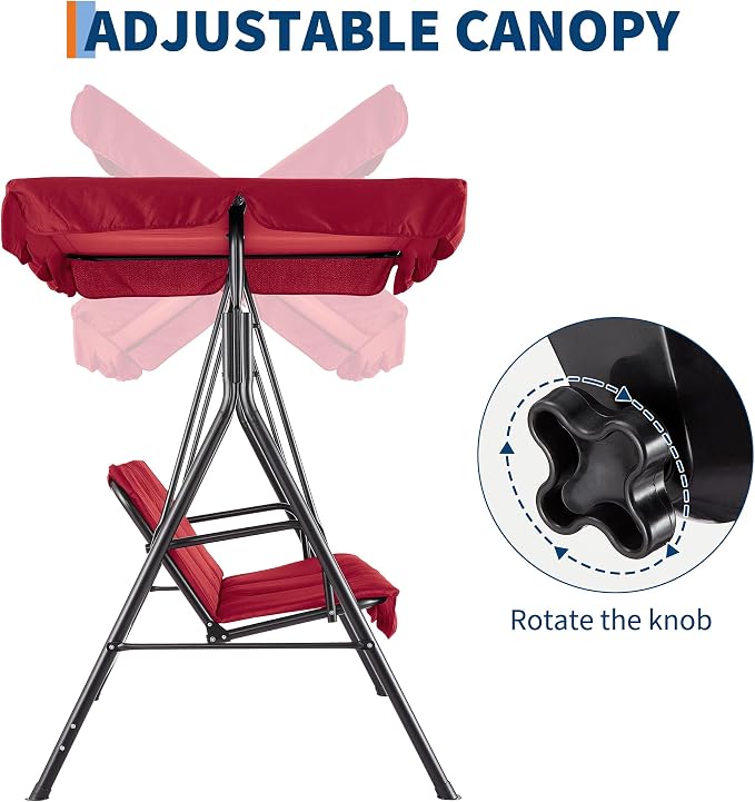 Porch Swing Chair with Adjustable Canopy - Image 2