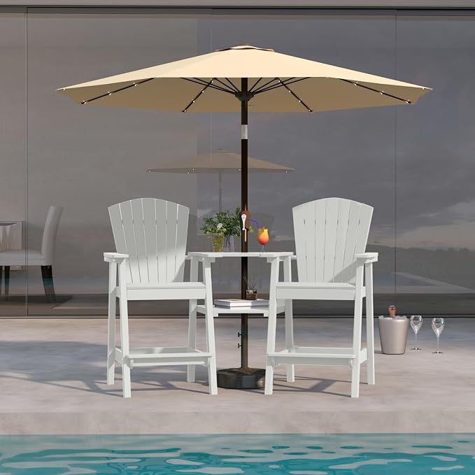 White HDPE Tall Adirondack Chair Set of 2 by PatioKingdom