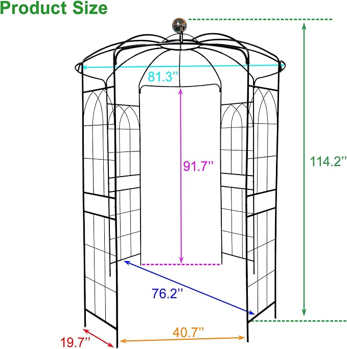 Metal Garden Arch Iron Arbor Gazebo High Birdcage Pergola Pavilion, Strong Wind - Image 2