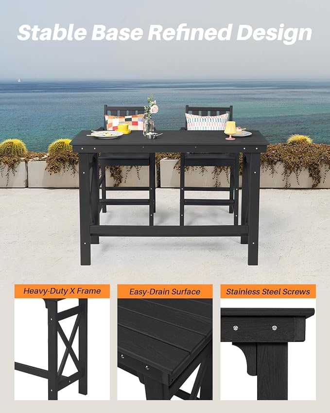 5-Piece HDPE Patio Bar Set, Rectangular Bar Height Table and 4 Adirondack Bar - Image 7