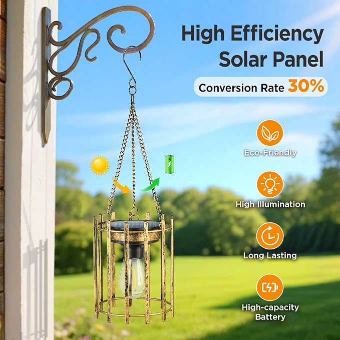KOOPER Solar Lanterns Outdoor Waterproof, 2 Pack Bronze Upgraded Bright Hanging - Image 5