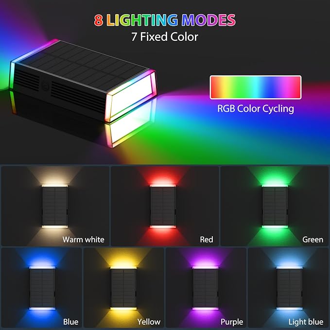 Solar Lights Outdoor, 8 Lighting Modes Dusk to Dawn Lighting Wall Sconce IP67 - Image 2