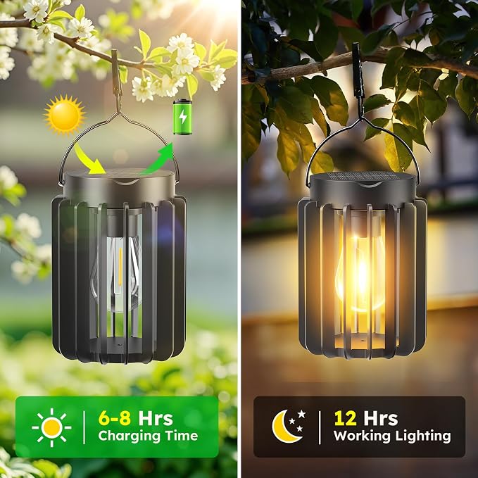 Solar Lanterns Outdoor Waterproof, Brighter Up to 12 Hrs Outdoor Hanging Solar - Image 3