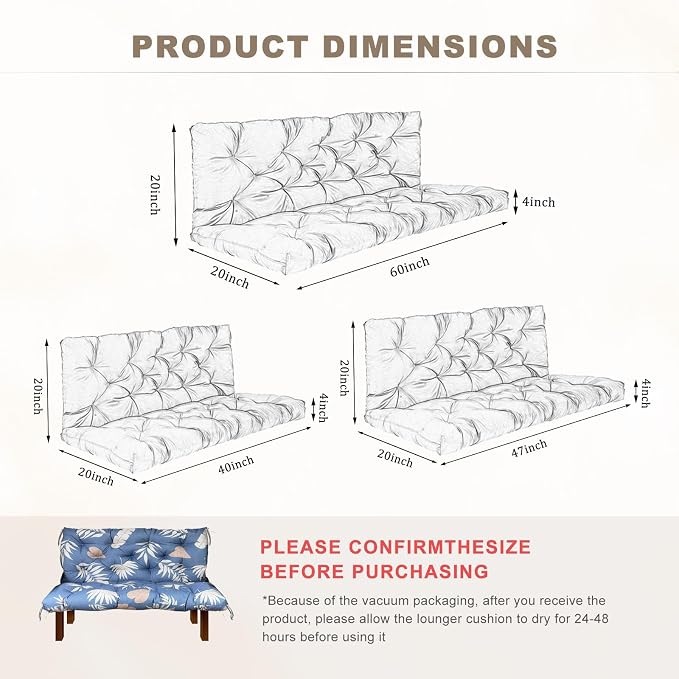 Porch Swing Cushion with Backrest, Waterproof Bench Cushion - Image 3
