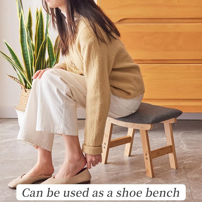 Foot Stool, Bamboo Small Sofa Foot Rest Under Desk, Extra Seating - Image 6