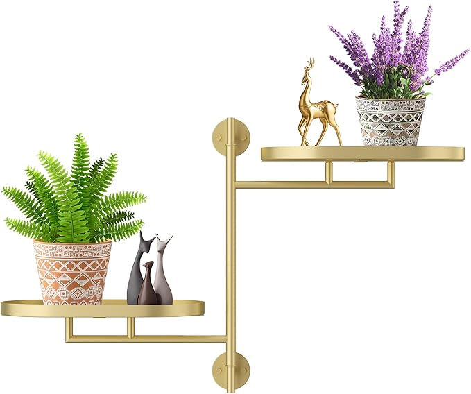 Window Rotating Plant Stand Shelf Indoor Gold Metal Floating Shelves 2-Tier by YQSLYSF
