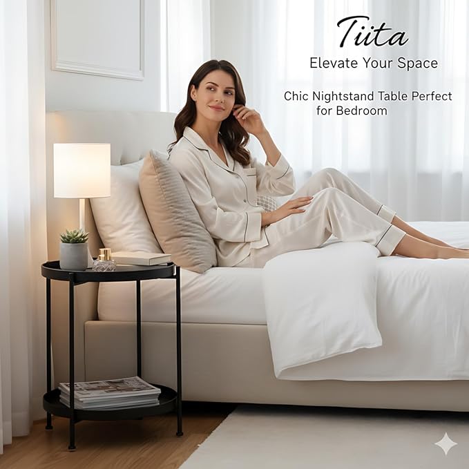 Tiita 2 Pack Round End Table Mental 2-Tier Side Table Nightstand/Small Iron - Image 7