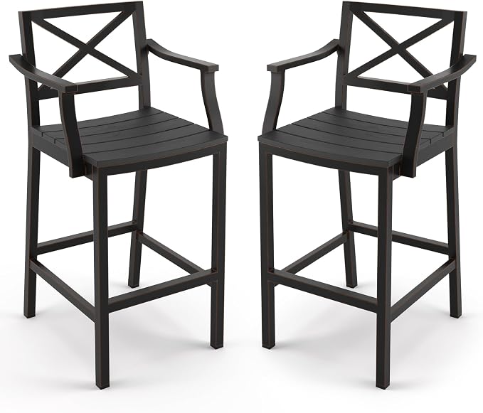 Outdoor Bar Stools Set of 2, 26 Inch Black HDPS Top and Bronze Leg Patio by COZYMAN