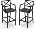Outdoor Bar Stools Set of 2, 26 Inch Black HDPS Top and Bronze Leg Patio by COZYMAN