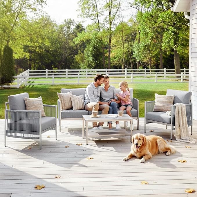 Aluminum Patio Furniture Set, 4 Seats Modern Outdoor Sectional Furniture - Image 4
