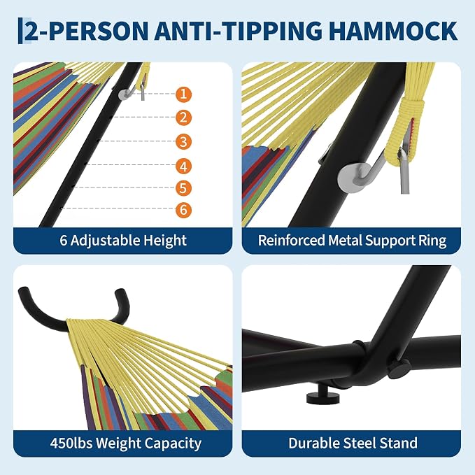 2 Person Hammocks with Stand for Outside, Double Hammocks Portable Space Saving - Image 4