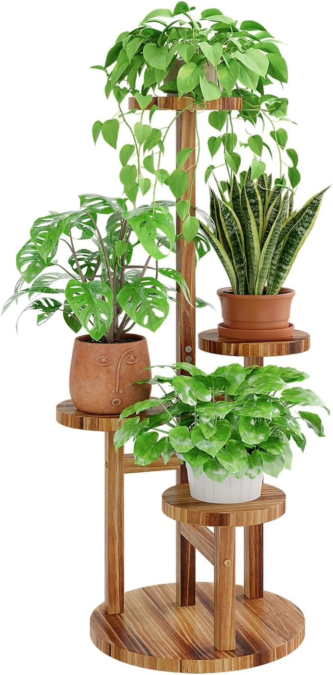 Bamworld Plant Stand Indoor Plant Shelf 4 Tier Wood Plant Stand by Bamworld