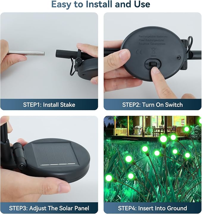 Solar Garden Lights Outdoor Waterproof, 4 Pack 32 LED Swaying Light Firefly - Image 6