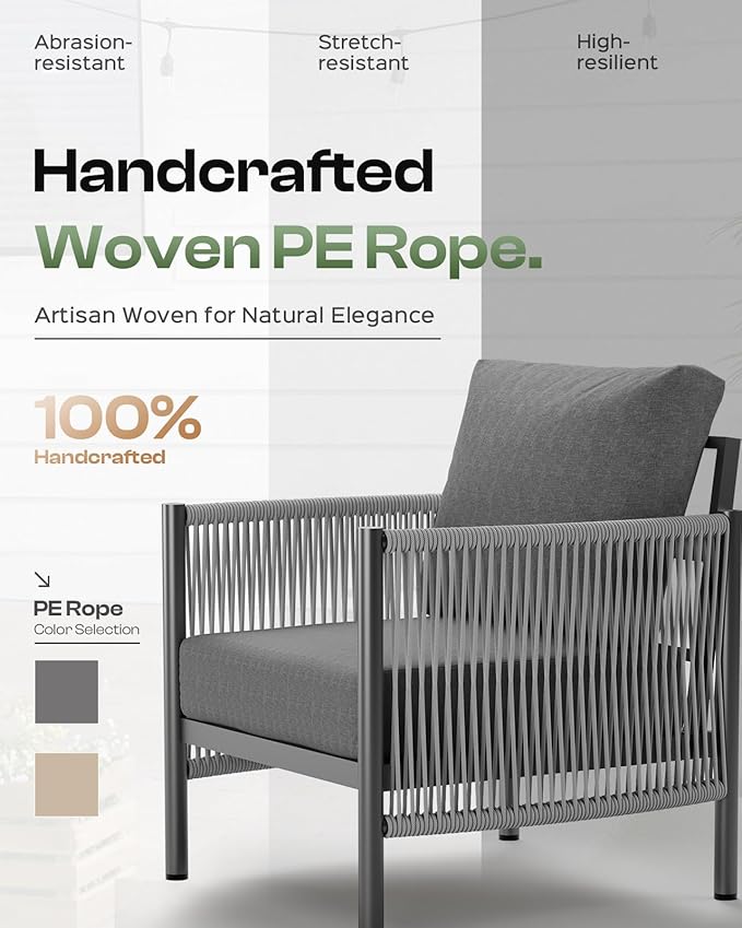 Aluminum Outdoor Patio Couch Loveseat, HDPE Rope Patio Sofa - Image 4