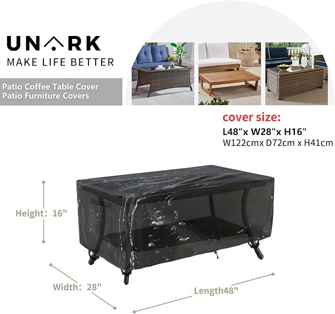 Outdoor Patio Coffee Table Cover, 600D Waterproof Heavy Duty Outdoor Table Cover - Image 2