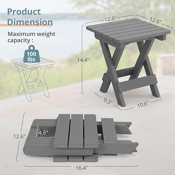 LUE BONA Small Outdoor Folding Side Table, HDPS Outside End Table - Image 3