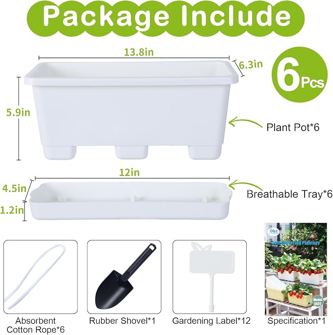Window Box Planter 6 Packs, 13.8 Inches Rectangle Flower Pots - Image 6