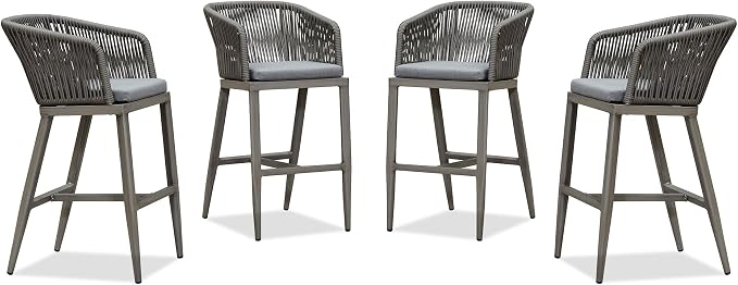 PURPLE LEAF Outdoor Bar Stool Set of 4 Rattan Wicker Patio Height Stool Bar by PURPLELEAF