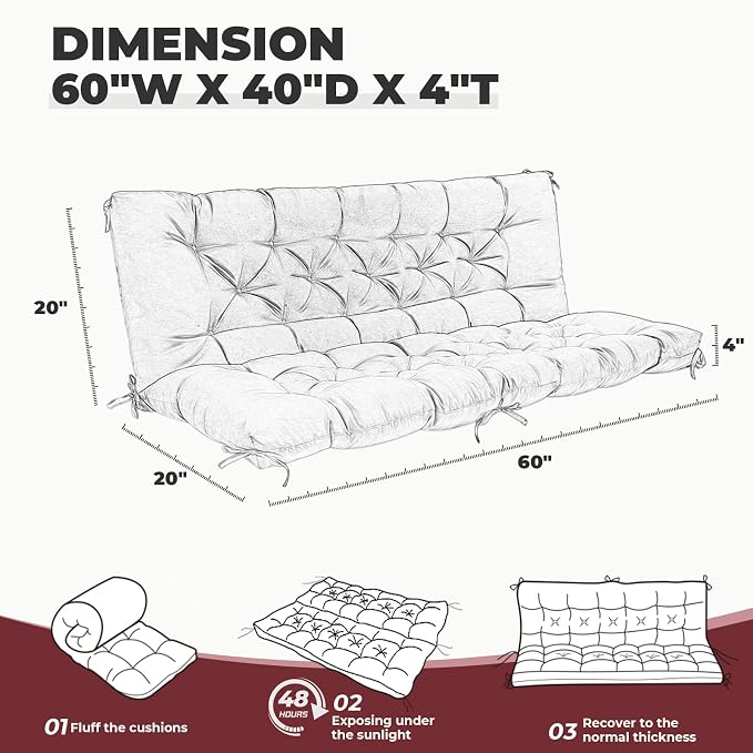 Porch Swing Cushions, Waterproof Swing Cushions Replacement - Image 5