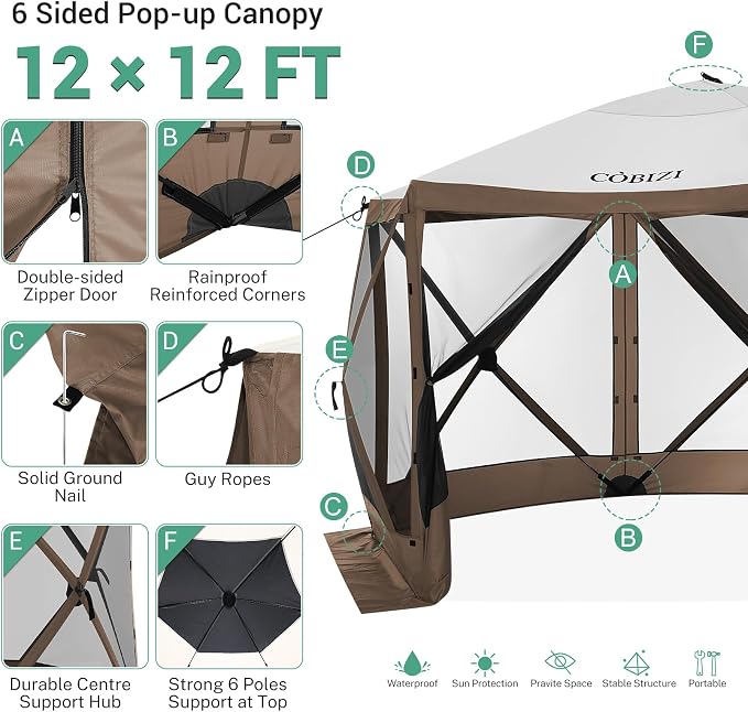 COBIZI 12x12 FT Pop Up Canopy Shelter Tent, Large Gazebos On Clearance - Image 5