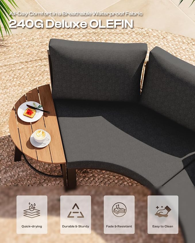 Outdoor Patio Sectional Modular Sofa, Aluminum 1 Piece Curved Patio Couch - Image 4