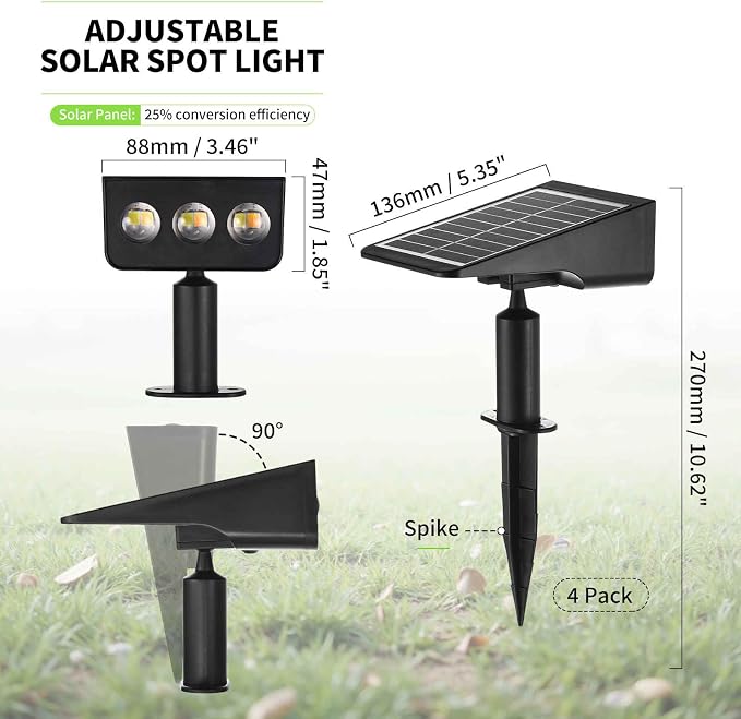 Solar Spot Lights Outdoor, Solar Landscape Spotlights Waterproof Adjustable - Image 2