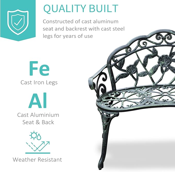Outsunny Outdoor Bench, Cast Aluminum Outdoor Furniture, Metal Bench - Image 4