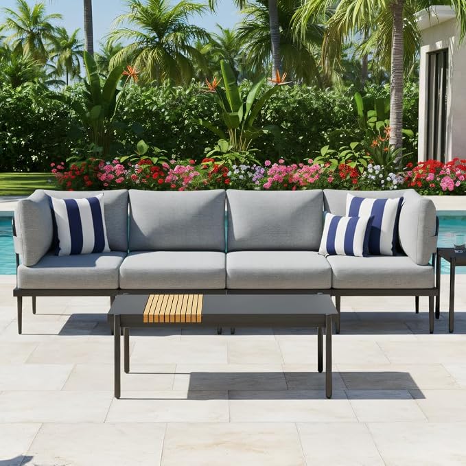 Sundale 5 Pieces Outdoor Patio Furniture Set, Metal Sectional Sofa Patio - Image 3