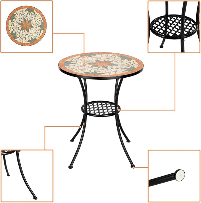 VINGLI Garden Patio Mosaic Table, Outdoor Bistro, 23.6" Round End Table - Image 4