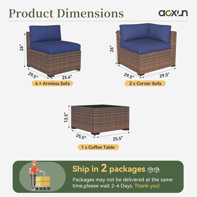 Aoxun 7 Piece Patio Furniture Set Wicker Rattan Patio Conversation Set Outdoor - Image 8