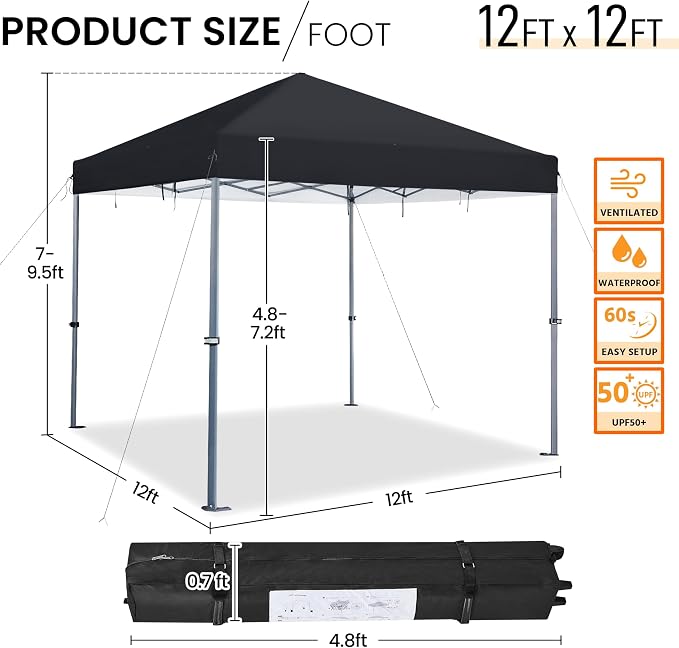 Yaheetech 12x12 Pop Up Canopy Easy Set-up Tent, Portable Outdoor Canopy Instant - Image 3