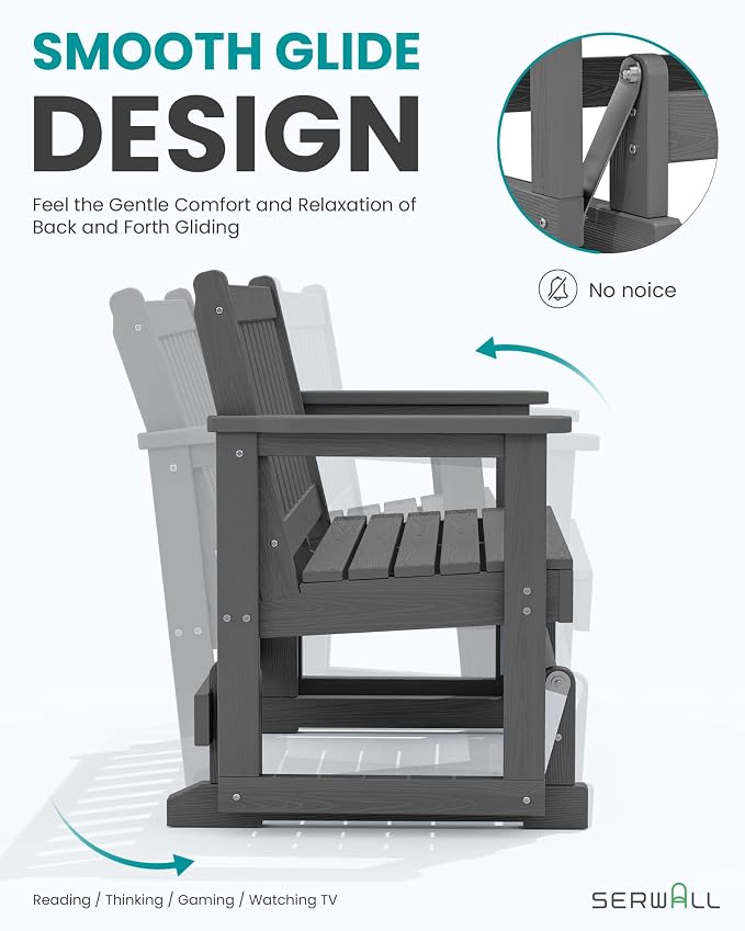SERWALL Outdoor Glider Bench Set of 2, HDPE Weather-Resistant Swinging Bench - Image 4