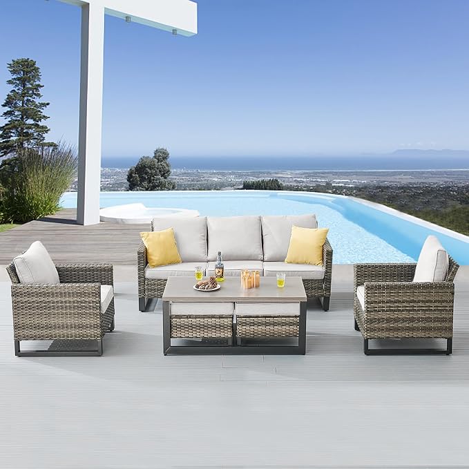Belord 6 Piece Outdoor Furniture Patio Wicker Sofa Set, Oversize Outdoor Dining by Belord