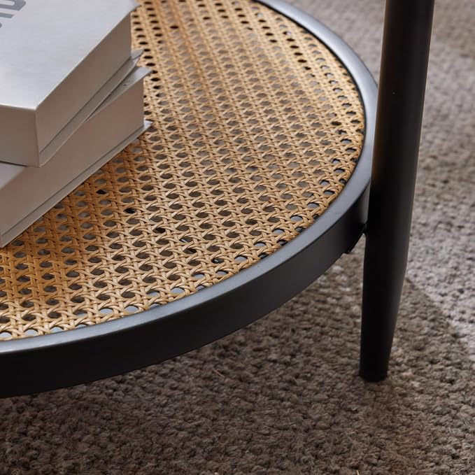 VINGLI 25.6" Black Rattan Modern Coffee Table - Image 5