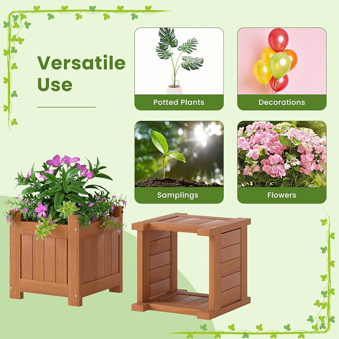 HAPPYGRILL Outdoor Bench with 2 Raised Garden Beds, 2-in-1 Outdoor Planter Box - Image 7
