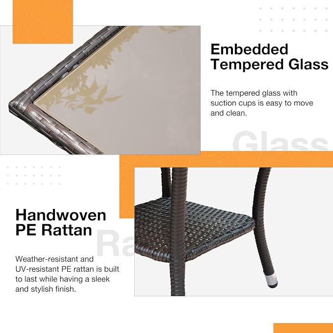 Patiorama Outdoor Wicker Patio Side Table, Weather Resistant Rattan Coffee Table - Image 4