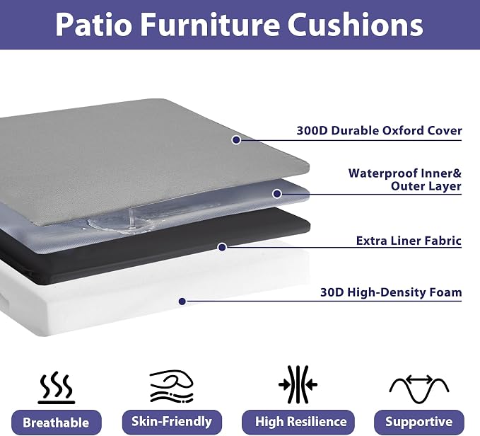 Outdoor Chair Cushions Set of 4 -Waterproof Outdoor Seat Cushions - Image 2