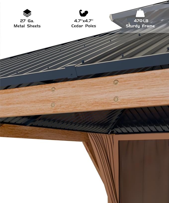 GarveeLife Hardtop Wood Gazebo 12 ft x16 ft - Image 3