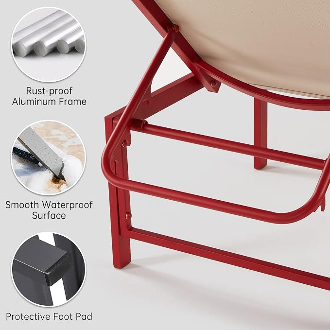 Outdoor Pool Lounge Chairs, Five-Position Recliner Loungers - Image 4