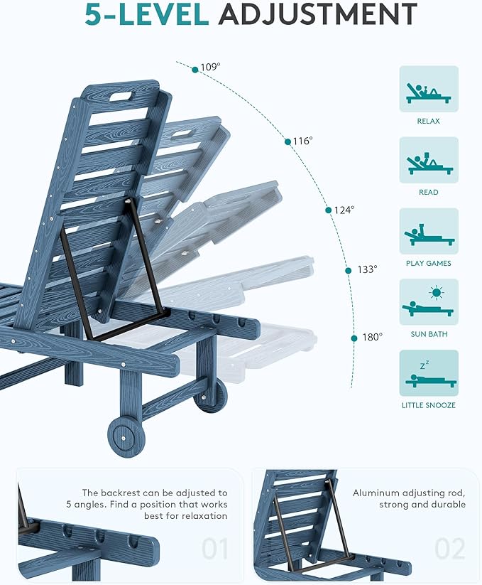 SERWALL Outdoor Chaise Lounge Set of 6, HDPE Pool Lounge Chair - Image 3