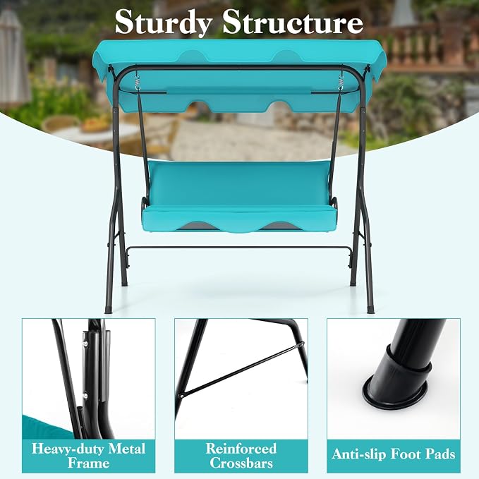 Porch Swing Outdoor, 3 Person Patio Swing w/Removable Cushion, Stand & - Image 5