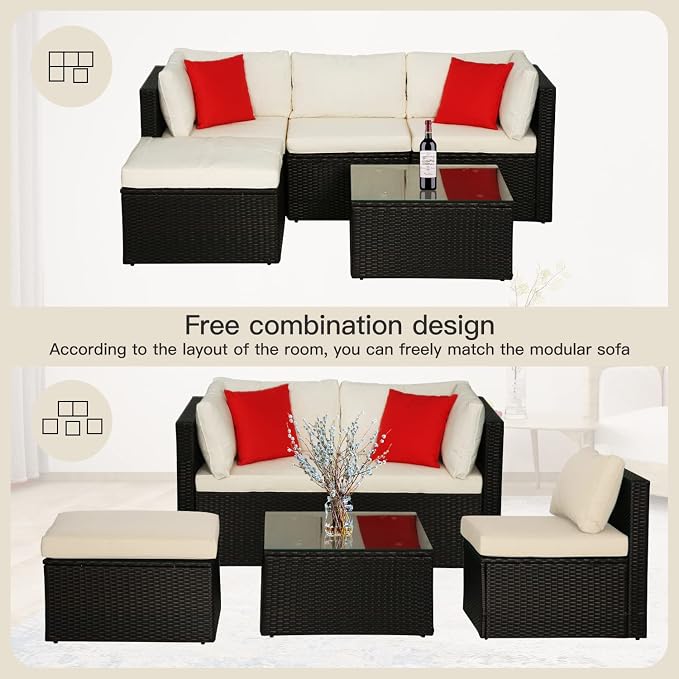5 Pieces Patio Furniture Sets Outdoor Furniture Patio Sofa Wicker Sectional - Image 3