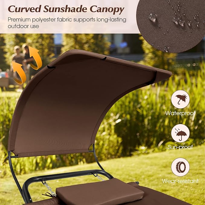 Giantex Hanging Hammock with Stand, Patio Hanging Chaise Lounge Chair w/Canopy - Image 4