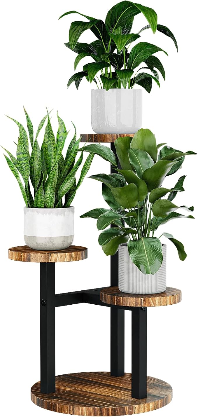 Bamworld Corner Plant Stand Indoor Metal Wood Plant Shelf Outdoor Tall Plant by Bamworld