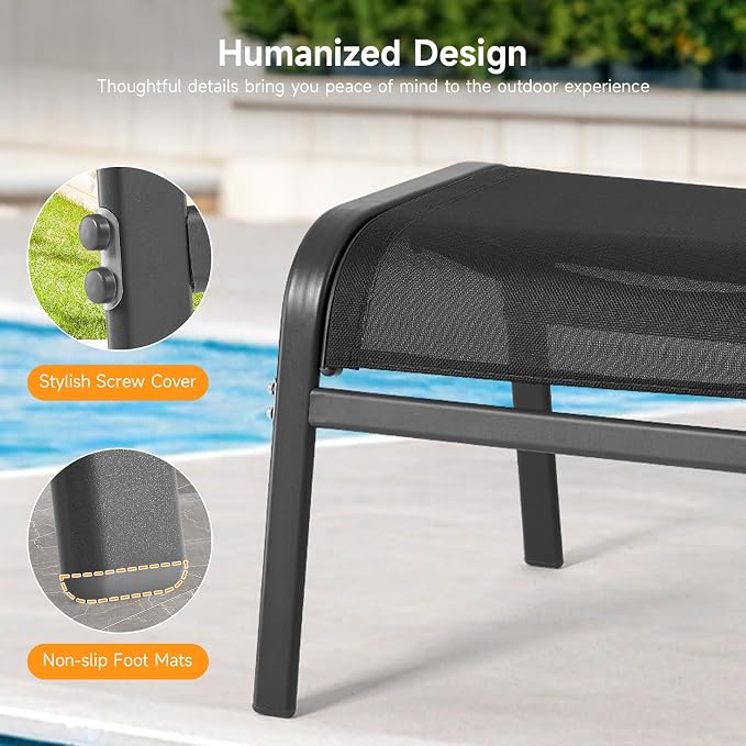 ONBRILL Outdoor Ottoman Foot Rest Set of 2, Textilene Fabric Outdoor Footstool - Image 7