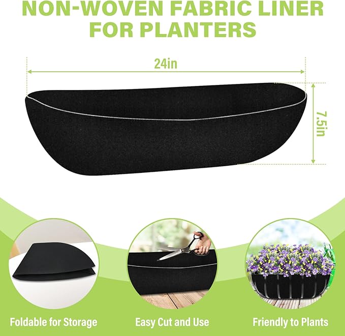 Riare 6 Pack 24 Inch Black Felt Window Box Liners- Fabric Trough Planter Basket - Image 2